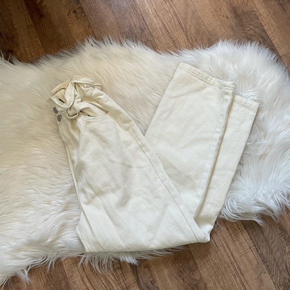 LULU’S Nothing Compares Ivory Paperbag Waist Straight Leg Jeans - Picture 2 of 5